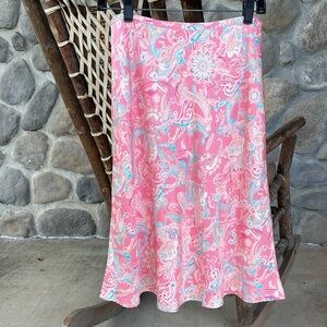 100% Silk paisley Ann Taylor vintage bias cut skirt in pastel pinks. Spring! 8P